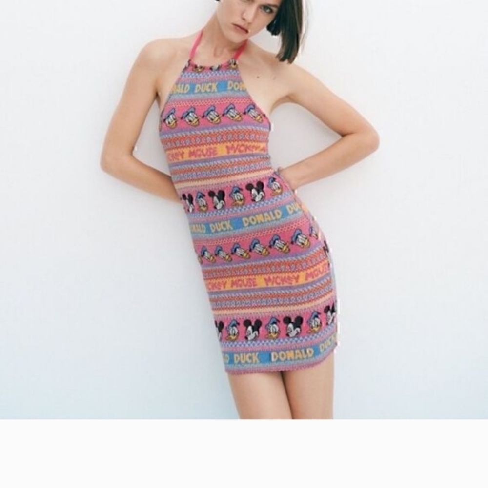 Zara | Disney NWT limited edition jacquard knit halter bodycon dress SIZE SMALL